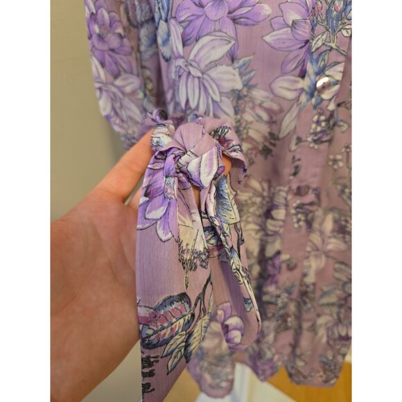 Womens Bellina Purple Floral Blouse Long Sleeve Sheer Summer Cottage Sz XL - Picture 5 of 10